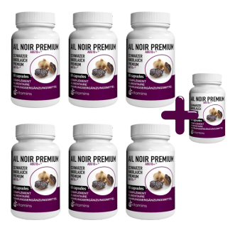 Schwarzer Knoblauch PREMIUM ABG10+ 6 Dosen mit je 60 Kapseln + 1 Dose gratis